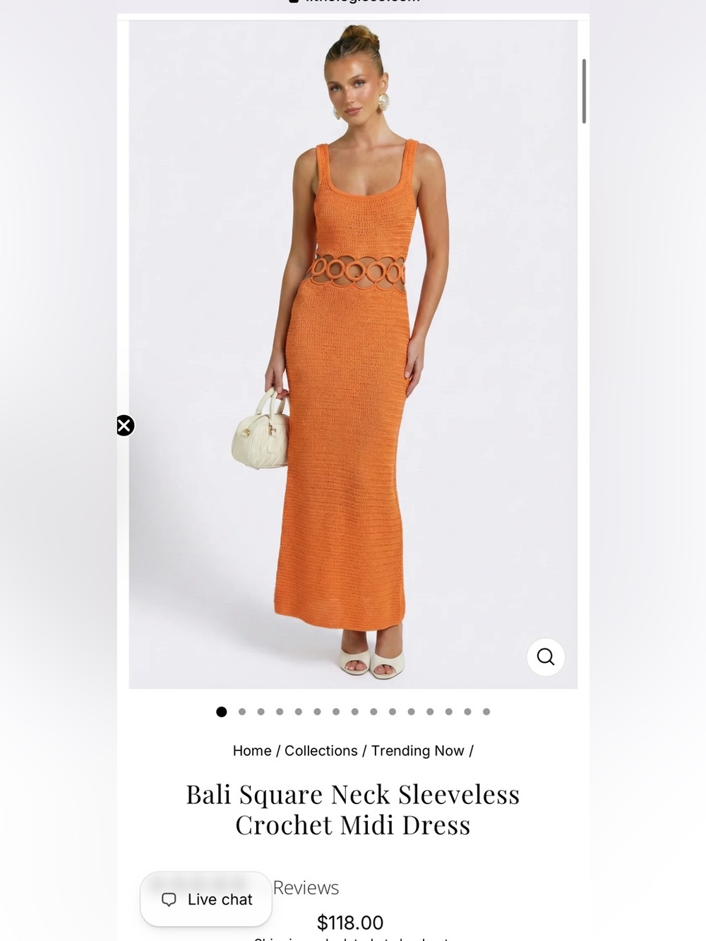 Bali Square Neck Sleeveless Crochet Midi Dress - Orange
